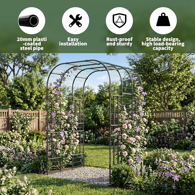 Metal Garden Arch Trellis, 7.3 Ft Black for Raised Beds, Plant Support for Cucumbers & Climbing Vegetables