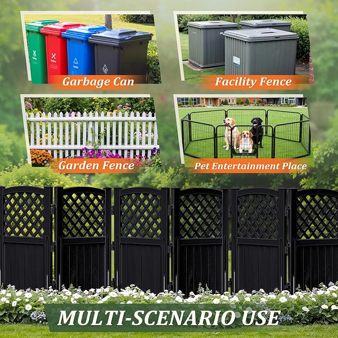 Devoko Outdoor Privacy Fence, 4 Fence Panels Privacy Screen Panels for Outside and Yard, Resin Air Conditioner Lattice Fence for Trash Can (Black)