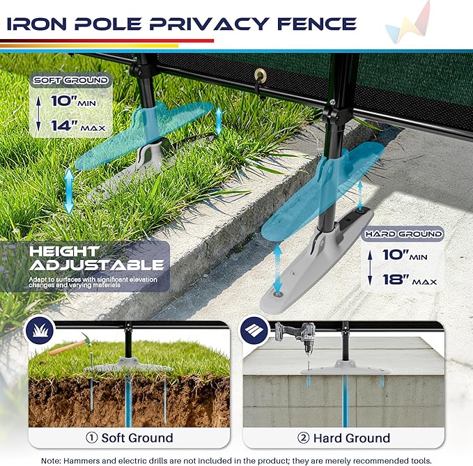Windscreen4less Outdoor Privacy Fence Screen, 6'x75' Freestanding Privacy Fencing Set with Iron Poles and Ground Spikes, UV Resistant Mesh Cover Garden Pet Fencing for Backyard Patio Pool, Green