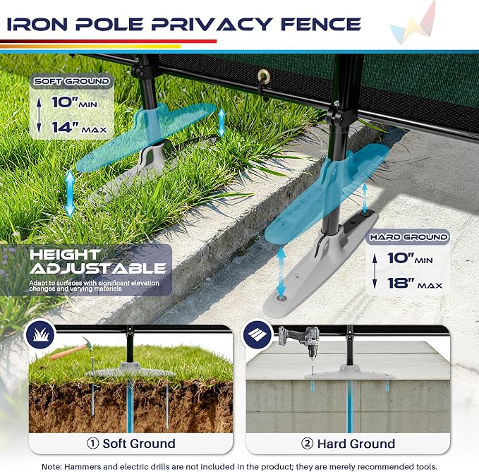 Windscreen4less Outdoor Privacy Fence Screen, 5'x98' Freestanding Privacy Fencing Set with Iron Poles and Ground Spikes, UV Resistant Mesh Cover Garden Pet Fencing for Backyard Patio Pool, Green