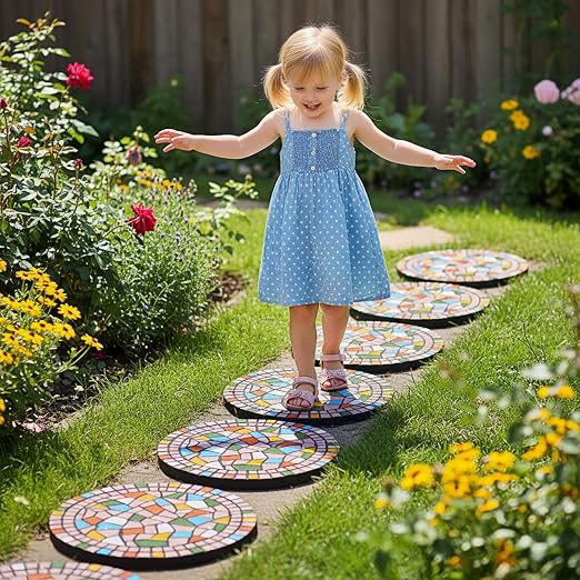 Garden Decoration - Mosaic Stepping Stone - Patio Decoration Stone 12 Inch (1, Pink, Medium)