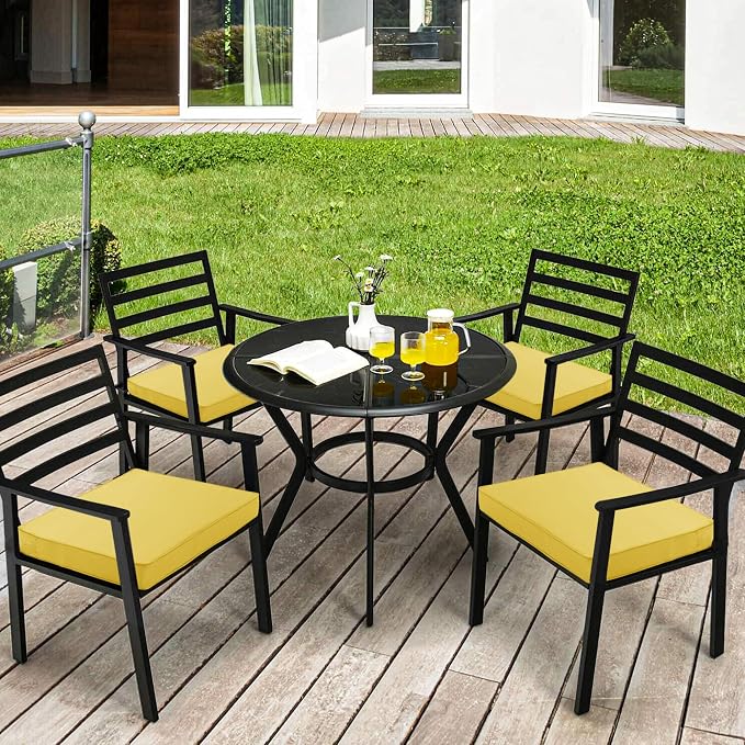 Outdoor Chair Cushions 24 x 24 Inch Water Resistant Patio Chair Cushions with Tie Color Fastness Thick Outdoor Seat Cushion for Garden Lawn Patio Furniture Yellow Set of 2
