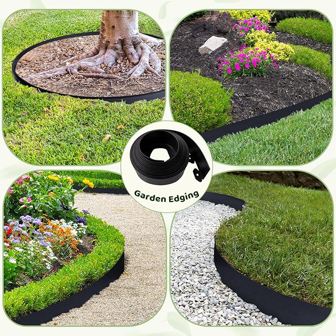 Landscape Edging - 4Inch x 33FT Garden Border with 100 PCS Spikes, Plastic Lawn Edging for Flower Bed, Pathway and Yard