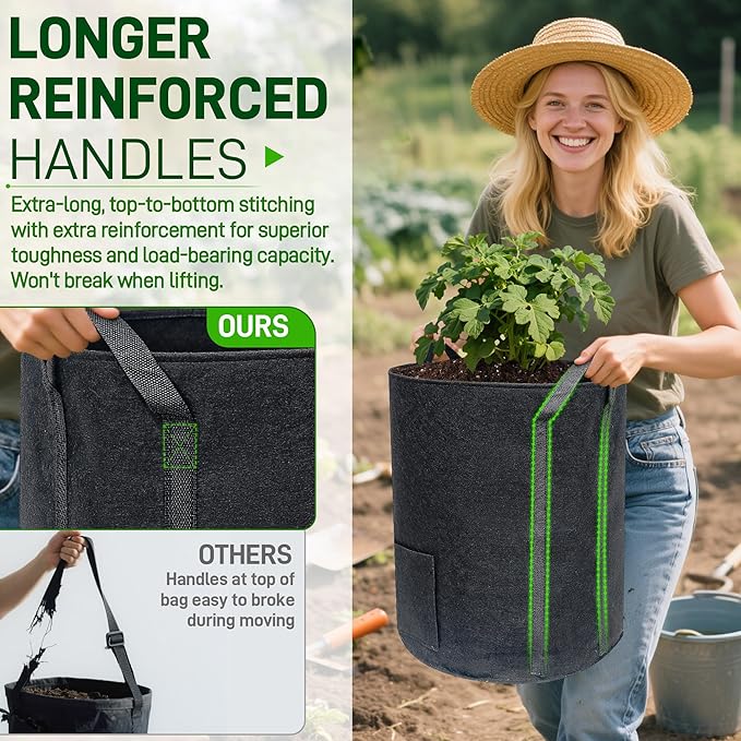 4 Pcs 15 Gallon Potato Grow Bags with Harvest & Visible Windows, Thickened Nonwoven Fabric Potato Planter,Potato Growing Containers with Sturdy Handles, Potato Bags for Growing Potatoes Vegetables