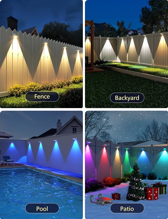 VOLISUN Solar Fence Lights with Remote Control, Fence Lights Solar Powered, IP65 Waterproof LED, RGB Color Changing Solar Light for Fence, Yard, Wall, Backyard (16 Pack,White)