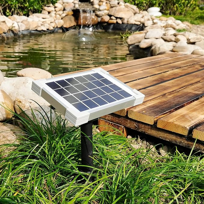 AEO Solar Powered Air Pump Kit, Two Airing Stones, 22GpH Air Pump & 2.5W Solar Panel for Fish Pond, Aquaculture, Hydroponics, Bubbleponics