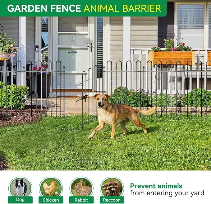 5 Panels Decorative Garden Fence, 32 in (H) x 10.8 ft (L) Metal Thick Tube No Dig Dog Fence Outdoor for Yard, Rustproof Tall Animal Barrier Fencing, Garden Edging Border for Yard, Patio