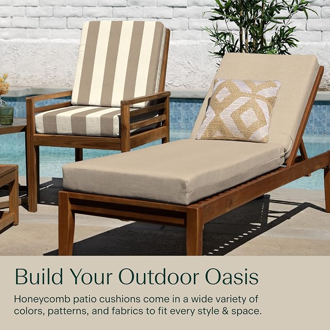 Honeycomb Outdoor Chaise Lounge Cushion for Patio Furniture, Water & Fade Resistant, Removable Cover, 24 x 73, Heritage Textured Solid Almond