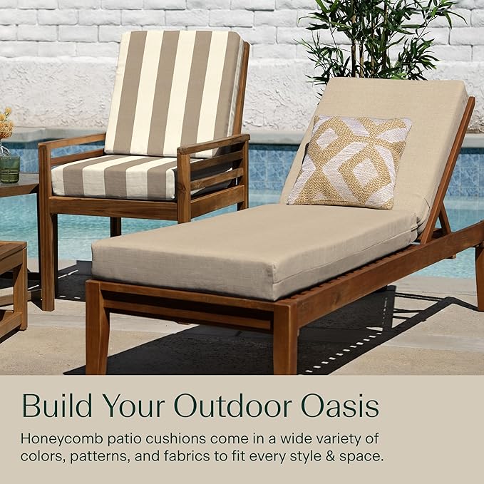 Honeycomb Outdoor Chaise Lounge Cushion for Patio Furniture, Water & Fade Resistant, Removable Cover, 21.5 x 70, Heritage Textured Solid Almond