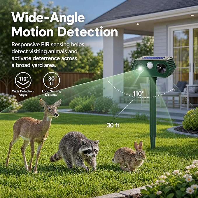 Sonic Fortress Pro Deer Repellent Devices, IP65 Solar Ultrasonic Racoon Squirrel Repellent Outdoor Motion Activated Animal Repeller Cat Deterrent Light to Scare Rabbit Dog Skunk Out of Garden Yard(4)