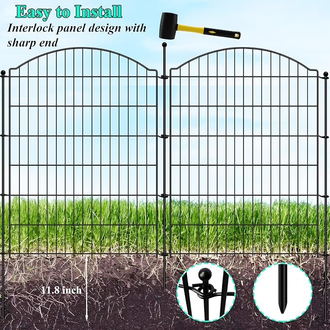 Decorative Garden Fences 40in x 12ft, 5 Pack Outdoor Fencing Animal Barrier Dog Border, Metal Wire Fence Panels for Garden Decor, Flower Bed Edging Borders for No Dig Patio Yard