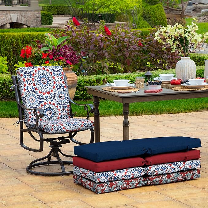 Arden 2-Pack Outdoor Patio Dining Chair Cushion, 20x44, Rain-Proof Seat Pad, Fade-Resistant Outdoor Cushion Clark Blue