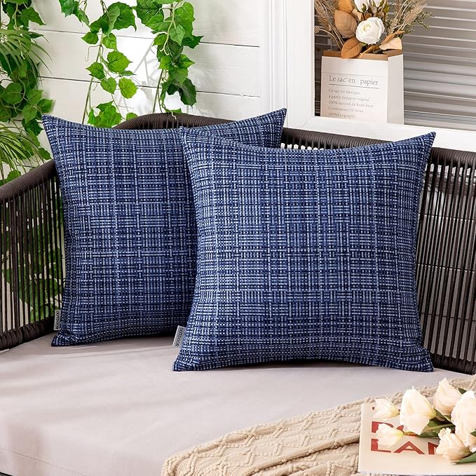 MIULEE Outdoor Waterproof Throw Pillow Covers Decorative Farmhouse Water Resistant Cushion Covers for Tent Patio Garden Couch Sofa Pack of 2, 24x24 Inch Navy Blue