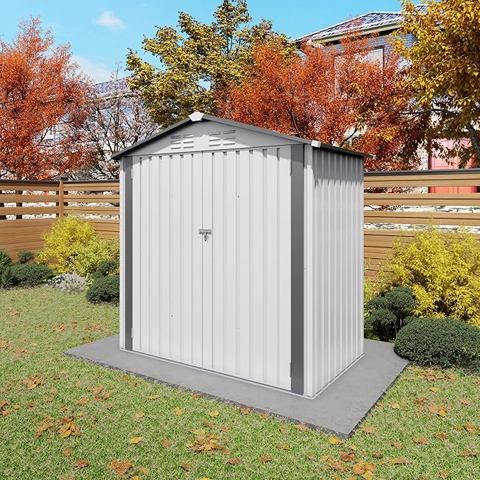 6x3.6FT Metal Storage Shed Outdoor Garden Tool Shed, Galvanized Steel Weather Resistant Backyard Organizer, Lockable Utility Storage House for Patio Courtyard with Ventilation & Skylight Design