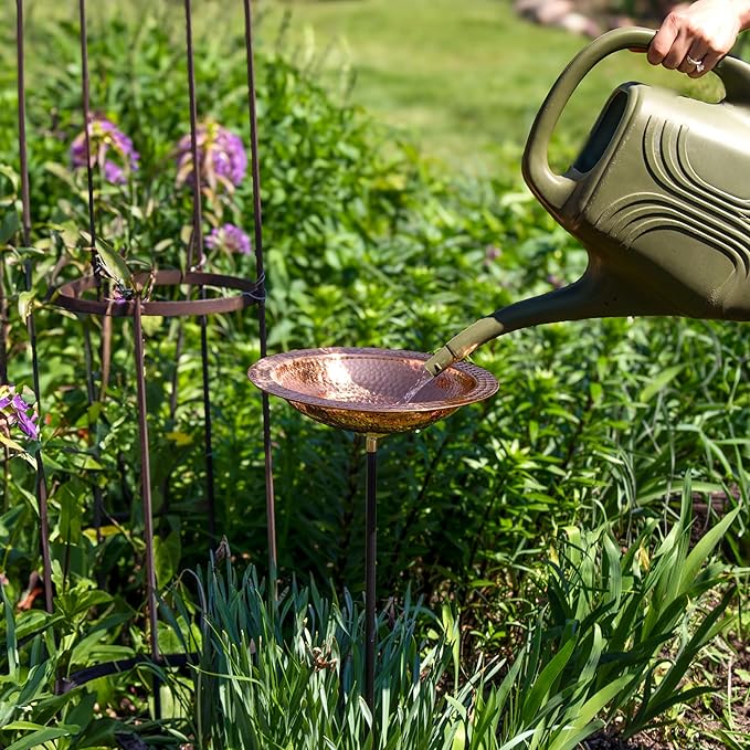 Sunnydaze Standing Copper Bird Bath or Bird Feeder - Detachable Hand-Hammered Bowl with Stake - 33” H