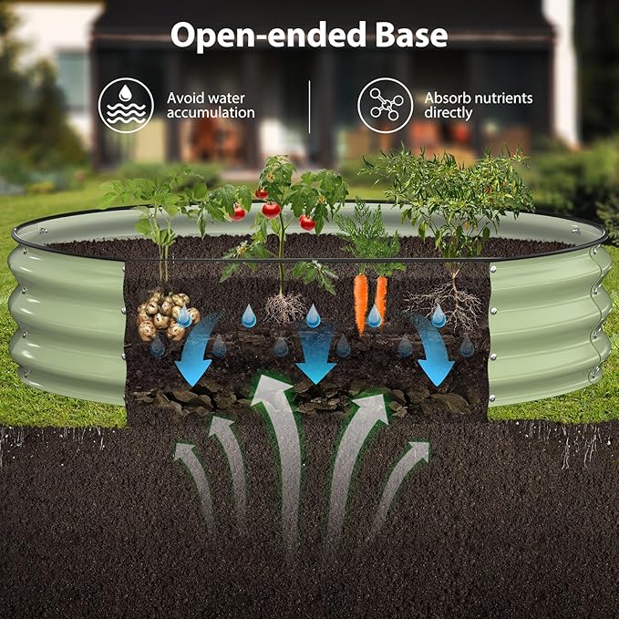 Winpull Raised Garden Bed Kit, 4x4x1 ft Round Galvanized Planter Box Outdoor with Safety Edging, Large Metal Raised Beds for Gardening Vegetables Flower Fruits (Avocado Green)