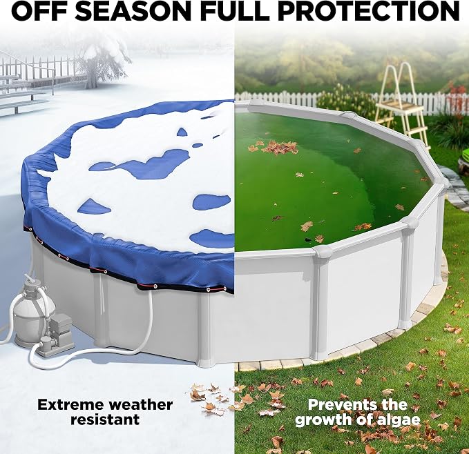 24 Ft Round Premium Heavy-Duty Winter Pool Cover - Royal Blue, Extra Thick and Durable, Tear-Proof, UV-Resistant, Reinforced Edges, Easy Install, All-Season Protection for Above Ground Pools
