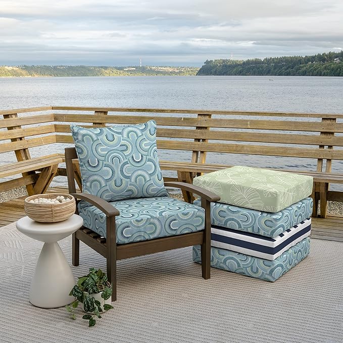 Arden Outdoor Deep Seat Cushion Set (4-Pack), 24 in x 24 in, Weather-Proof, Rain-Proof, Fade Resistant Patio Cushion for Chair, Sofa, and Couch Coastal Blue Geometric