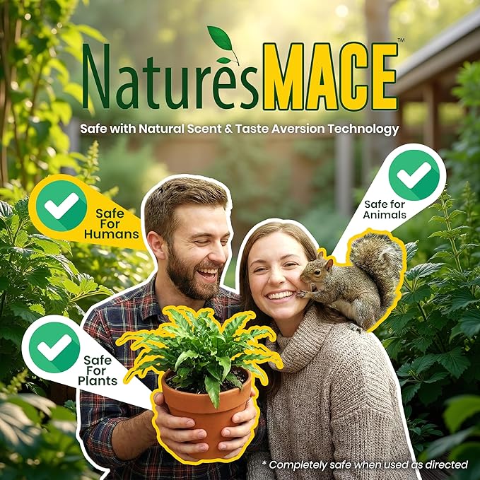 Nature's Mace Squirrel Mace, Squirrel Repellent Outdoor, 40 Ounce Spray, Squirrel and Chipmunk Repellent, Keep Squirrels Out of Your Garden, Attic, Bird Feeders, Fruit Trees, Plants, Potted Plants