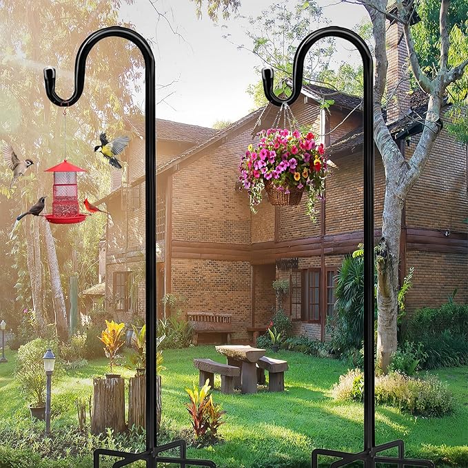 Bird Feeders Pole,Shepherds Hooks for Outdoor 2 Pack 48 Inch Bird Feeders for Outdoors with 5 Prongs Base Hanging Planters for Outdoor