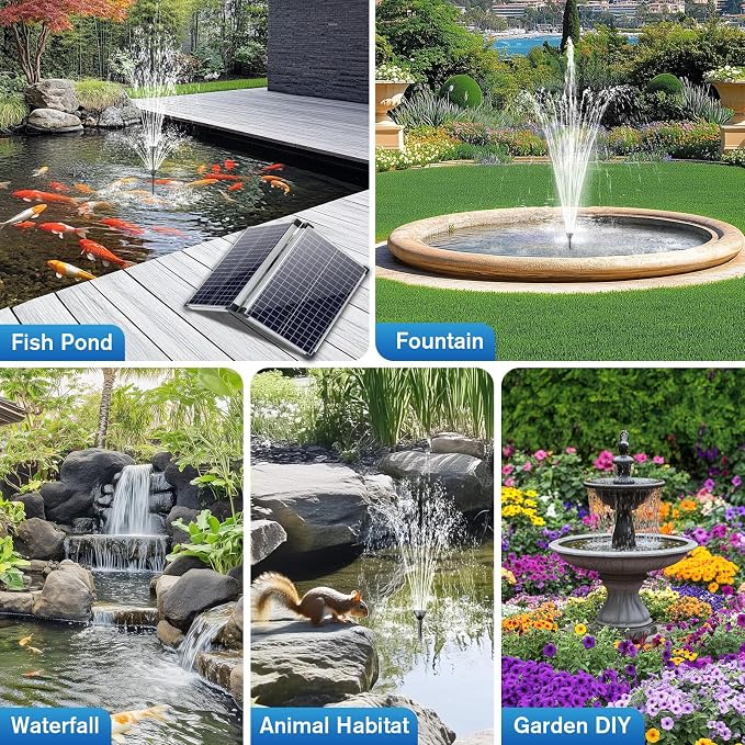 POPOSOAP 55W Solar Fountain Pump, 480GPH Solar Pond Pump with Dry-Run Protection, Solar Powered Water Pump with 17Ft Cord & 10Ft Extension Cable, PVC Tubing for Ponds, Garden, Waterfall, Hydroponics