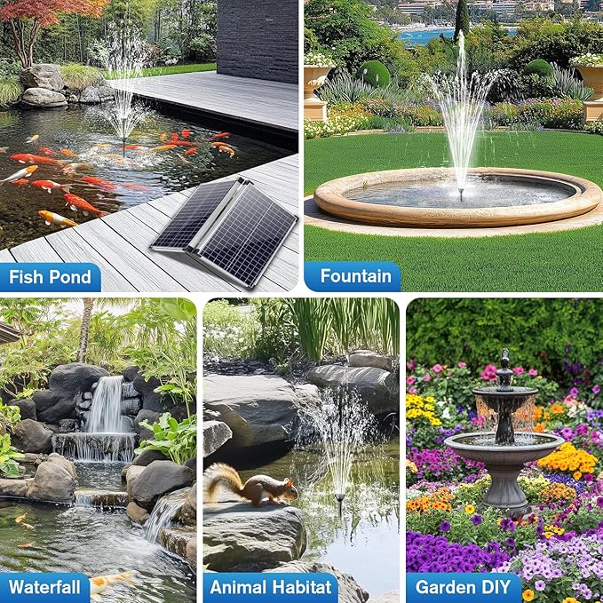 POPOSOAP 70W Solar Water Pump, Solar Water Fountain with Water Shortage Protection, Solar Pond Pump 580GPH Adjustable with PVC Clear Tubing, 17Ft+10Ft Cord for Ponds, Garden, Waterfall, Hydroponics