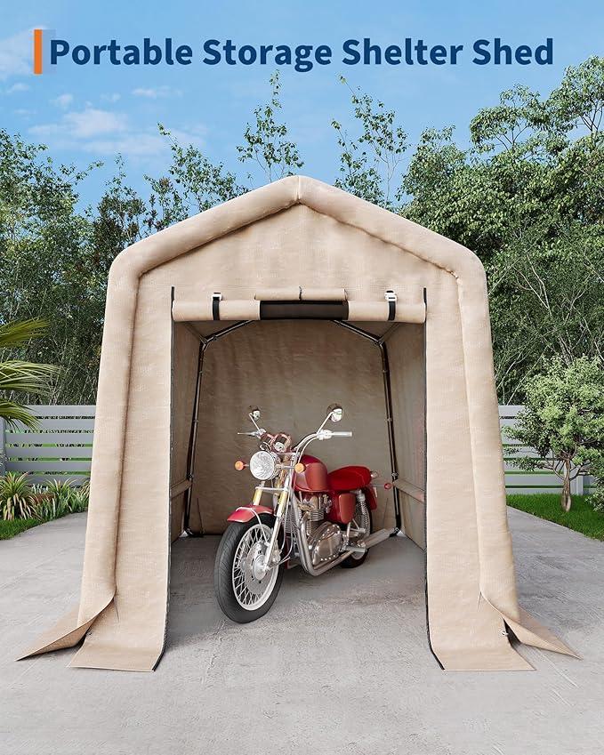 6X6 FT Outdoor Storage Shed, Heavy-Duty Portable Storage Shed with Roll-Up Zipper Door, Waterproof Portable Shelter for Motorcycle, Tools, Vehicles