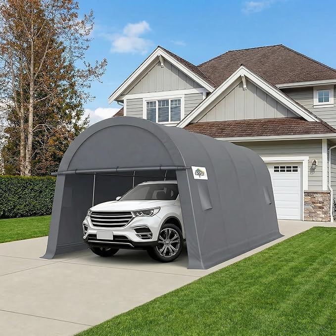 COBIZI Carport Canopy 12x20 Heavy Duty Portable Garage, All-Season Portable Car Ports & Outdoor Storage Shed, Galvanized Frame Vehicle Shelter with Removable Doors and Vents, Gray