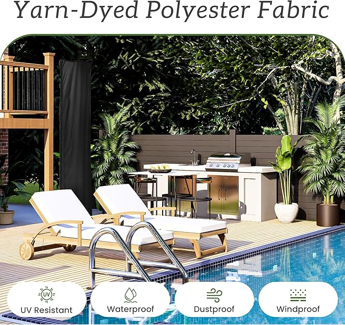 Patio Umbrella Cover Waterproof UV Resistant Outdoor Cantilever Umbrella Covers with Zipper and Rod, Black