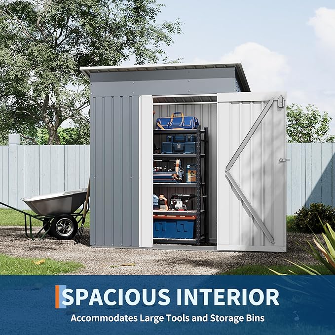 Garvee Outdoor Storage Shed 5x3 FT, Metal Garden Tool Shed with Lockable Doors & Vents, Weather-Resistant Backyard Storage Shed for Tools, Lawn Equipment & Patio