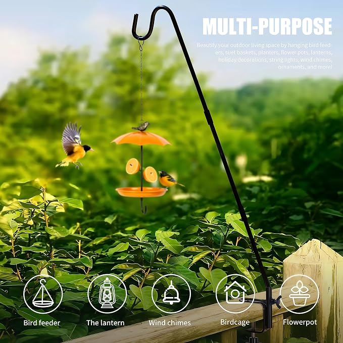 Juegoal Heavy Duty Deck Hook with 2 Inch Non Slip Clamp, 25 or 36 Inch Extended Reach Deck Hook, Adjustable Rail Pole Plant Bracket for Hanging Bird Feeder, Plants, Lanterns, Wind Chimes