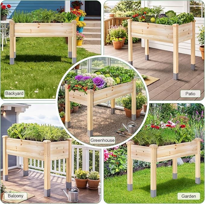MIXC 331 lb Capacity Wooden Raised Garden Bed with Legs, 48x24x31 in. Elevated Reinforced Large Planter Box for Vegetable Flower Herb Outdoors - Beam and Column Structure - Unmatched Strength Outlast