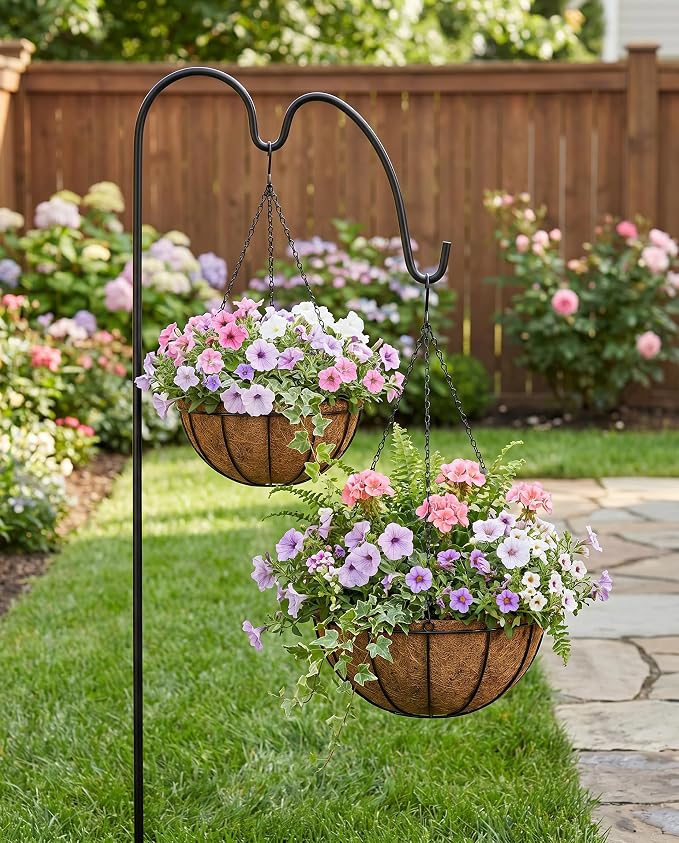Kingbuy 10 Inch Metal Hanging Planter Basket with Coconut Liner Wire Plant Holder Watering Flower Baskets Round Pot Hanger Garden Decoration for Indoor Outdoor