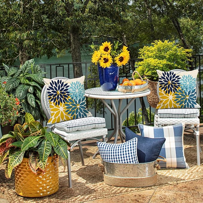 DFXSZ Outdoor Pillow Covers 16x16 Inch Set of 2 Green Yellow Blue Flower Decorative Waterproof Spring Summer Outdoor Pillow Covers for Patio Funiture Garden Couch 168F16