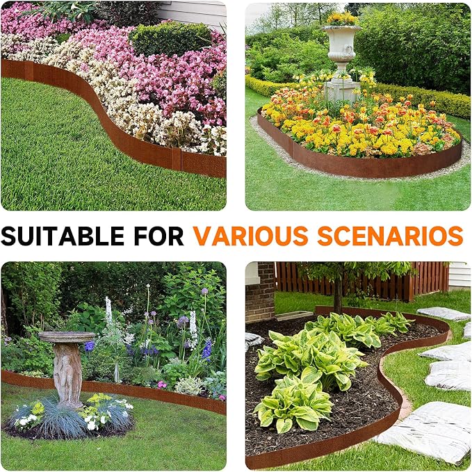 20ft.Cor-Ten Weathering Steel Landscape Edging(6 Pack)-5"x40"- Pre-Rusted Garden Edging with 7 Clips & Gloves - Durable,Flexible, Easy-to-Install for Landscaping,Tree Rings,Lawn & Garden