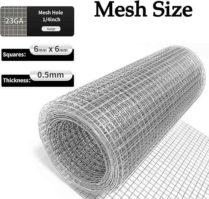 Hardware Cloth 1/4 inch 4IN x20FT Galvanized After Welding 23 Gauge,Chicken Wire Mesh Screen Fence, Heavy Duty Wire Mesh Roll for Chicken Pen/Coop Fences, Garden Fences,Poultry Netting Cage