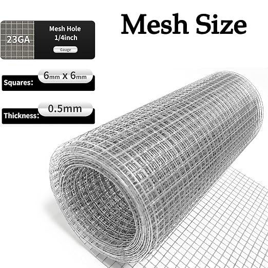Hardware Cloth 1/4 inch 4inx10ft Galvanized After Welding 23 Gauge,Wire Cloth Wire Mesh Roll Chicken Wire Fence Mesh Roll for Chicken Pen/Coop Fences, Garden Fences,Screen Mesh,Poultry Netting Cage
