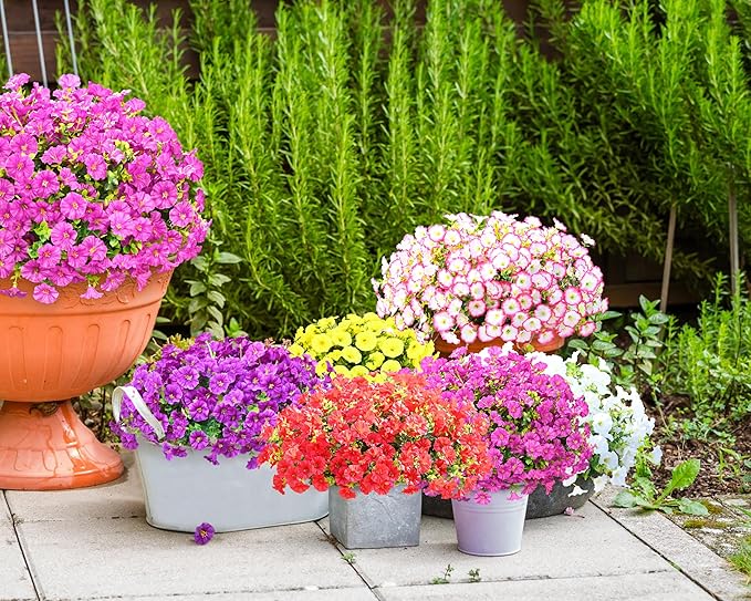 Yastouay Artificial Flowers for Outdoors, 14 Bundles Fake Outdoor Flowers, UV Resistant Artificial Plants & Flowers for Decoration, Pink Realistic Morning Glory for Outdoor Porch Garden Decoration