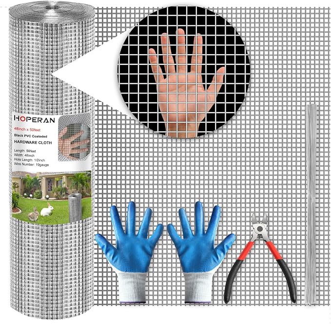 HOPERAN Hardware Cloth 1/2 Inch 48 x 50 ft - 19 Gauge Chicken Wire Fencing Mesh, Hot Dipped Galvanized After Welding, Wire Fence Rolls for Garden Fencing, Gopher Wire Rabbit Wire Poultry Netting