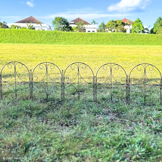 ShopLaLa Garden Fence (10 Panels) 12.5in(L) x 16.5in(H) Rustproof Black Metal Curly Wire, Animal Barrier Fencing for Dogs, Decorative Flower Bed Edging Landscape Border Yard, Patio Outdoor Decor