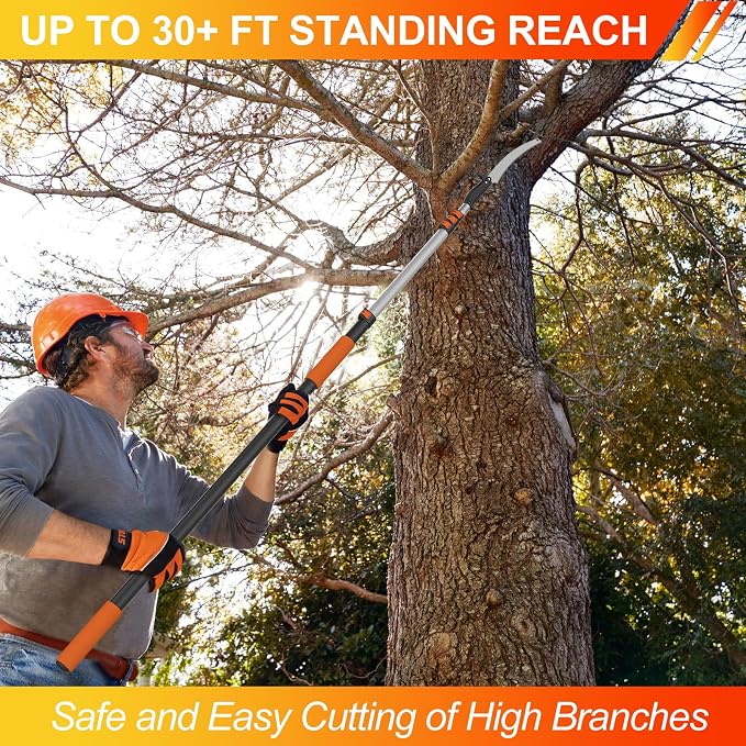 LAANPOLE 36FT Pole Saw, Telescoping Tree Trimmer with 7-30FT Extension Pole, Manual Branches Pruner for Backyard, Orange