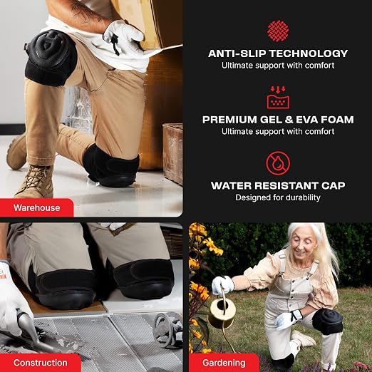 NoCry Supportive Knee Pads with Gel Padding and No-Slip Straps; Waterproof Anti-Slip PVC Cap & Garden Kneeling Pad — Anti-Slip Coating, Ultra Soft High Density Foam Cushion, Water & Dirt Resistant