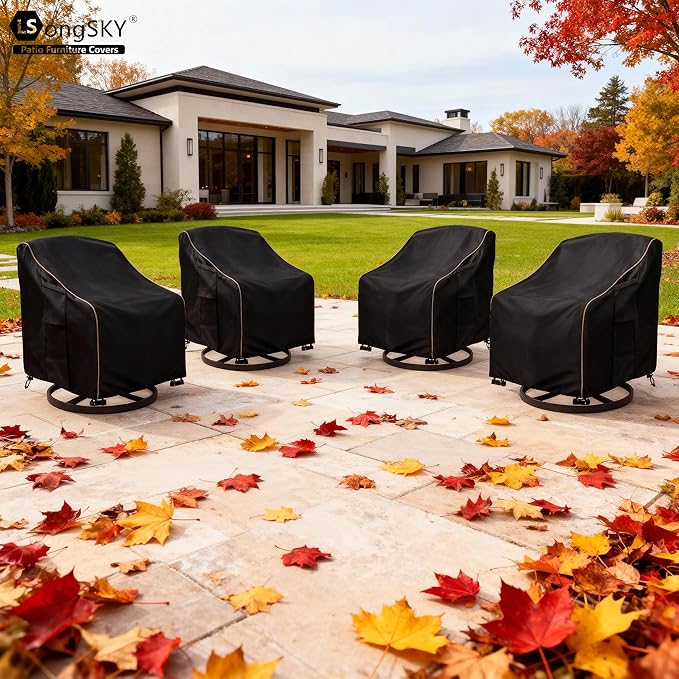 Patio Swivel Chair Cover 4 Pack,Waterproof Heavy Duty Outdoor Chair Covers,Outdoor Swivel Chair Cover for Patio Furniture Covers(33W x 35D x 36H inches),Black