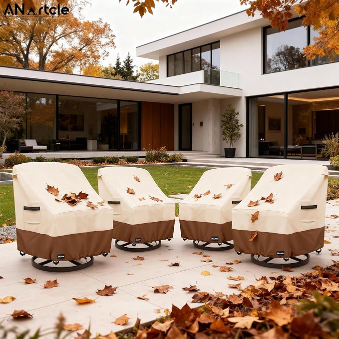 ANartcle Swivel Patio Chair Cover 4 Pack,600D Waterproof Heavy Duty Outdoor Chair Cover(33 W x 35 D x 36 H inches),Patio Furniture Covers,Outdoor Furniture Covers Waterproof,Beige&brown