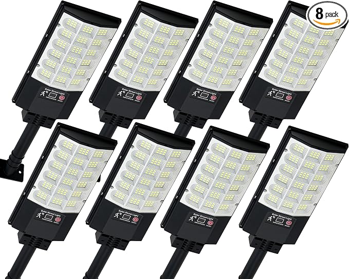 Solar Street Lights Outdoor, Waterproof Motion Sensor Solar Lights with Remote Control, 6500K Dusk to Dawn Parking Lot Flood Light for Outside Garage Yard, 8 Pack
