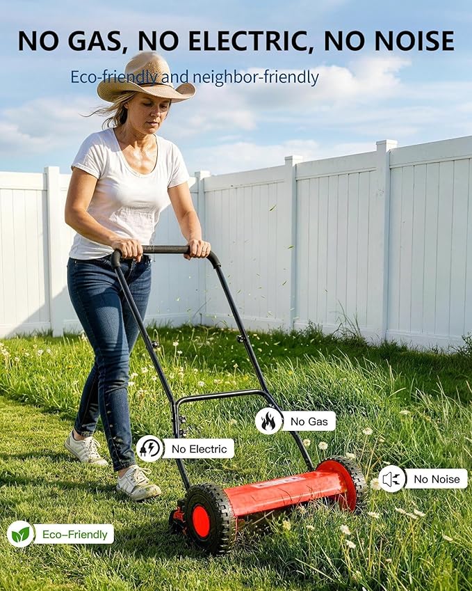 GarveeLife 5-Blade Push Reel Lawn Mower, 16-Inch Manual Push Grass Cutter, Adjustable Cutting Height, Lightweight & Easy Assembly for Small/Medium Yards, Compact Storage, Quiet Eco-Friendly