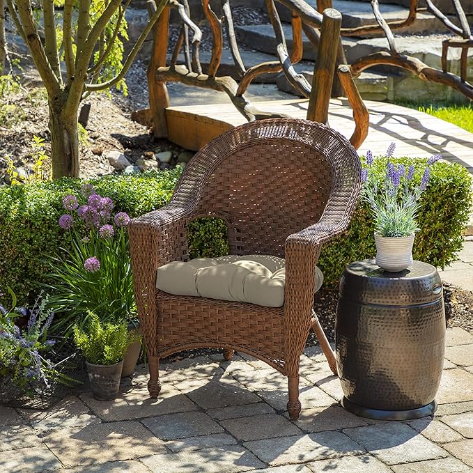 Arden Indoor/Outdoor Rocking Chair Or Wicker Chair Cushion, 2-Pack, 20 x 18, Water Repellent, Rain Proof, Fade Resistant Cushion for Rocking Or Rounded Back Chair Tan Leala