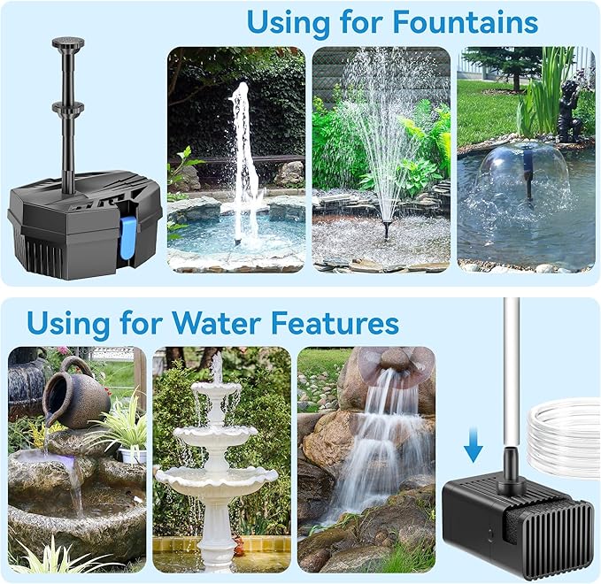 POPOSOAP 8W Solar Pond Filter with Built-in 3000mAh Battery Backup, Solar Fountain Pump for Small Ponds, Pond Filter Keeps Water Clean & Flowing for Bird Bath, Fish Tank, DIY Water Features P3081D