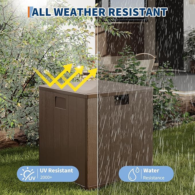 80 Gallon Resin Deck Box, Large Waterproof Outdoor Storage Box with Lockable Lid & UV Resistant, Storage Container for Patio Furniture Cushions, Garden, Backyard, and Poolside，Brown