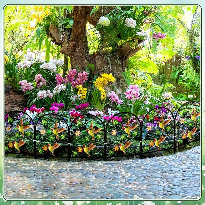 Yaocom Hummingbird Decorative Garden Fence - 6 Pack Hummingbird Metal Fence Panels for Outdoor Yard Patio Decor - Cute Rustproof Flower Bed Border for Small Animal Barrier Spring Garden Accents